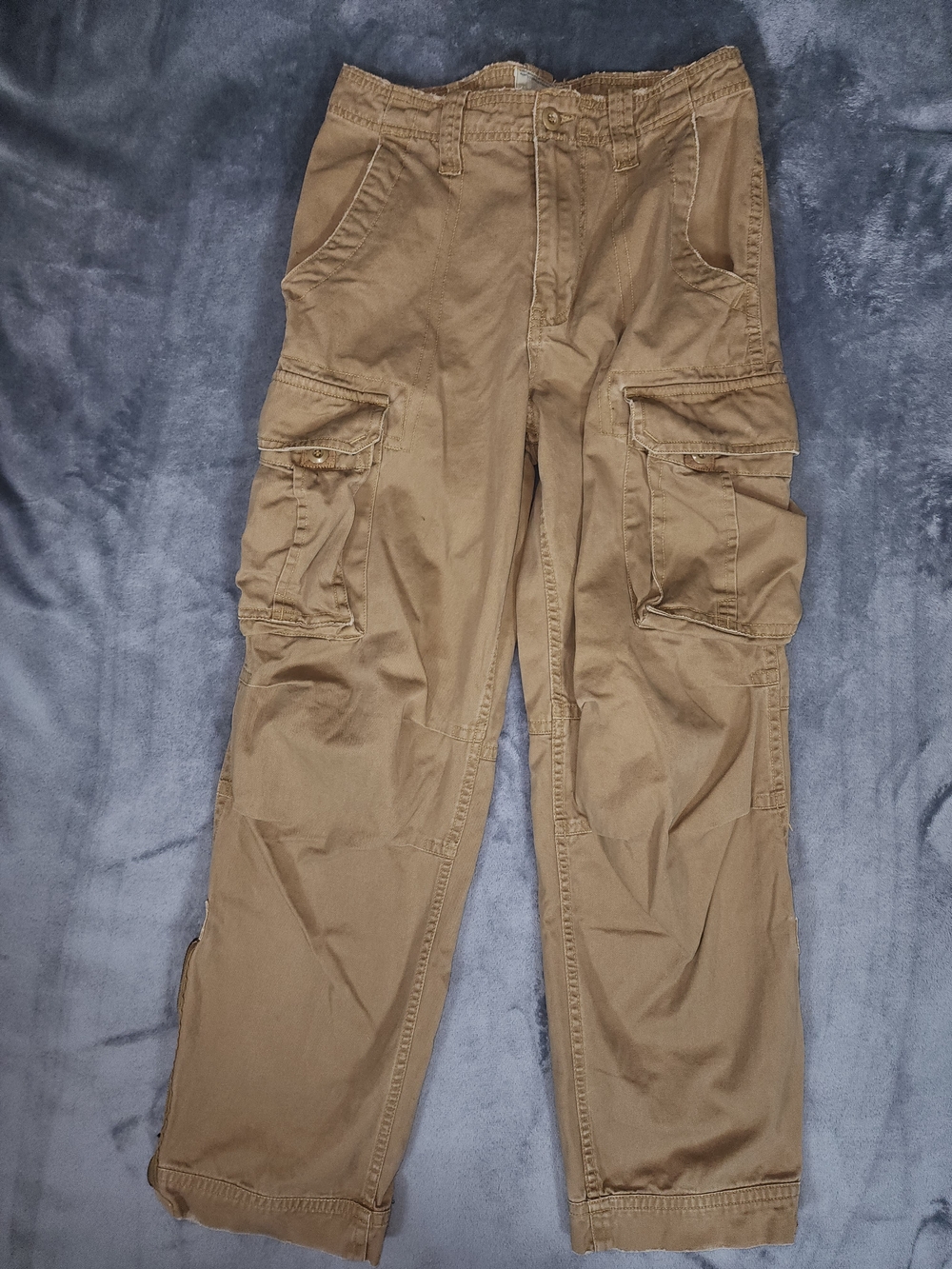 No Boundaries Men's Tan Cargo Pants with Multiple Pockets Vintage With Ankle Zip
